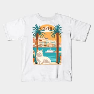 Cute White Cat In Corfu Island Kids T-Shirt